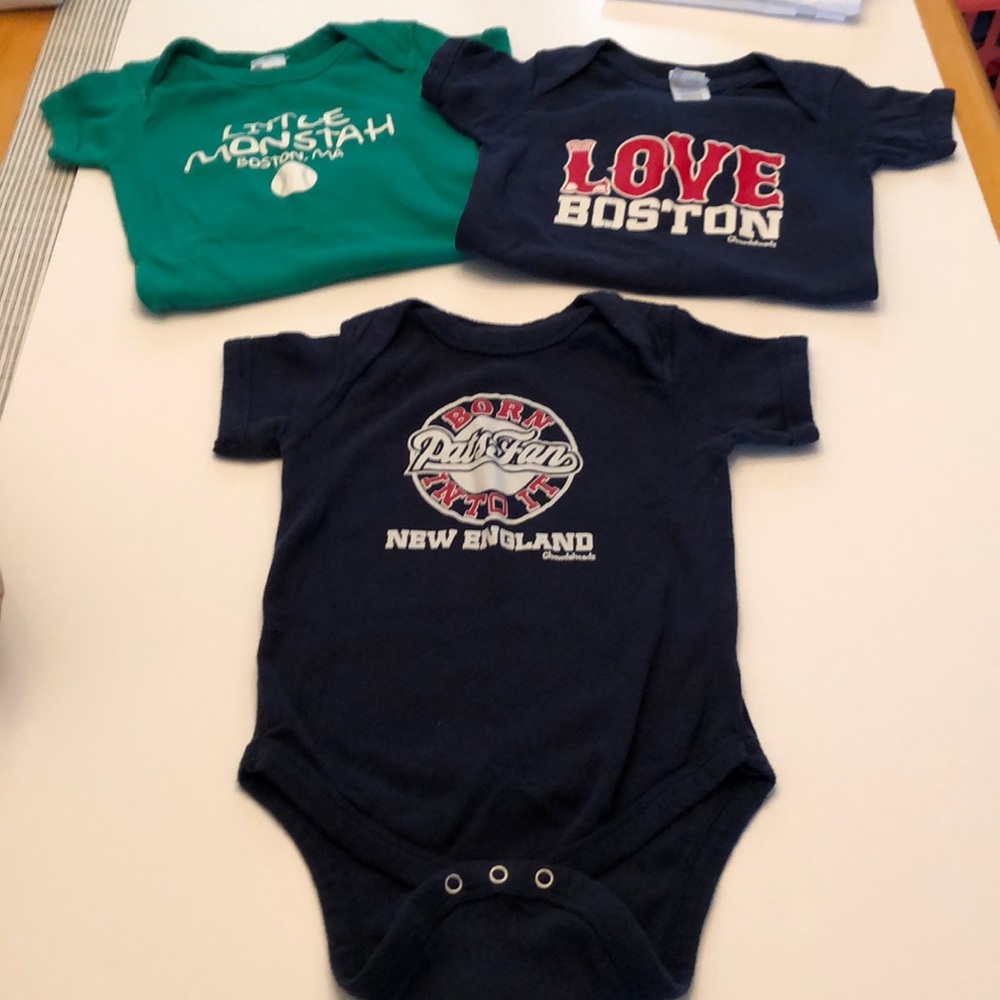 Baby New England sports onesies